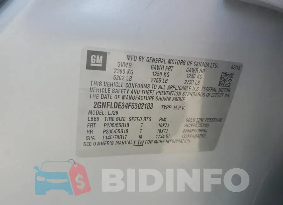 2GNFLDE34F6302183 Photo# 12