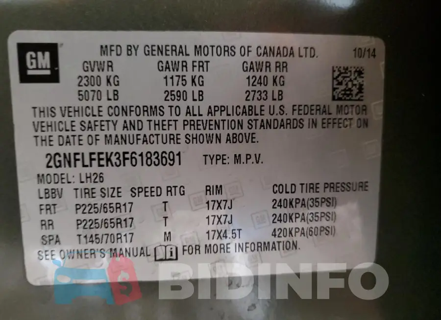 2GNFLFEK3F6183691 Photo# 13