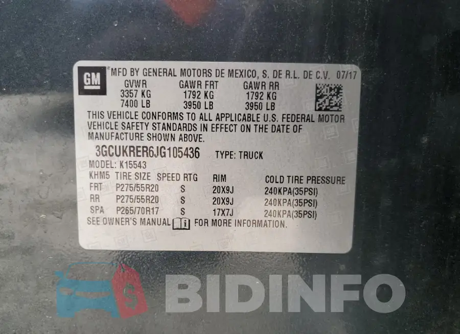 3GCUKRER6JG105436 Photo# 12