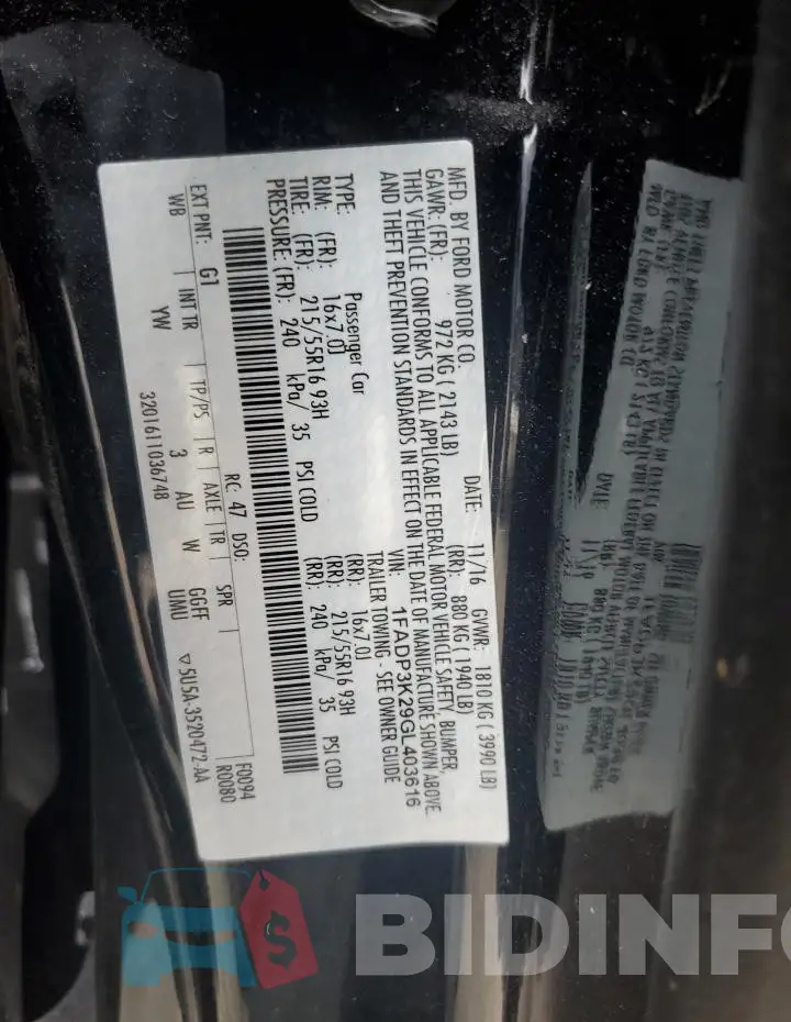 1FADP3K29GL403616 Photo# 12