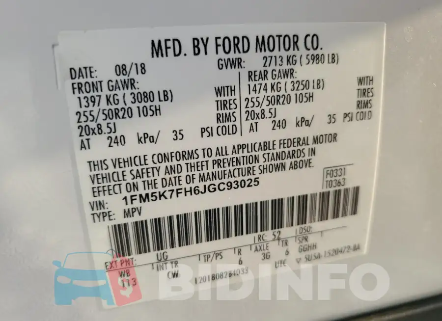 1FM5K7FH6JGC93025 Photo# 13