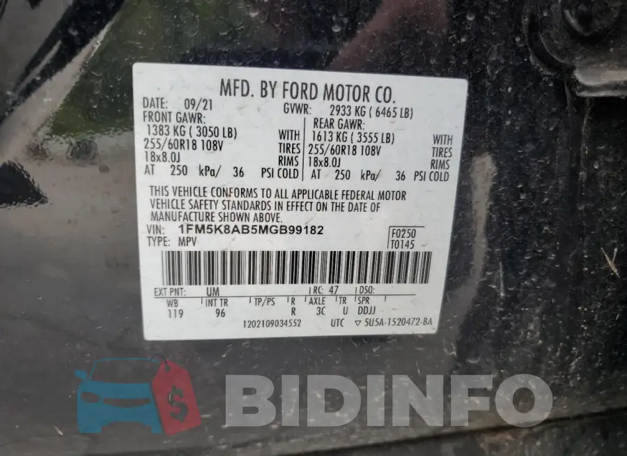 1FM5K8AB5MGB99182 Photo# 12