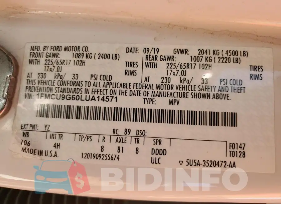 1FMCU9G60LUA14571 Photo# 13