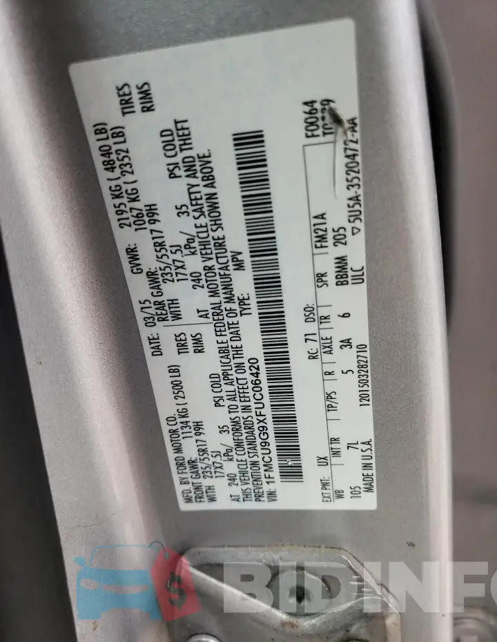 1FMCU9G9XFUC06420 Photo# 13