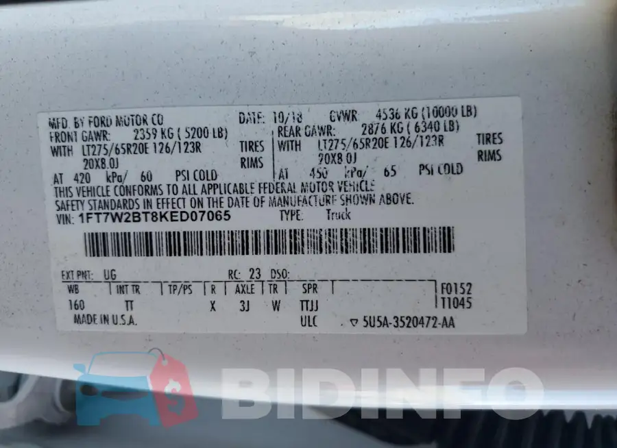 1FT7W2BT8KED07065 Photo# 12