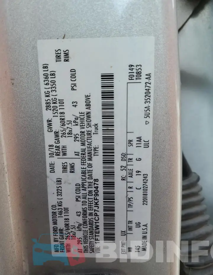 1FTEW1CP7JKF90478 Photo# 12
