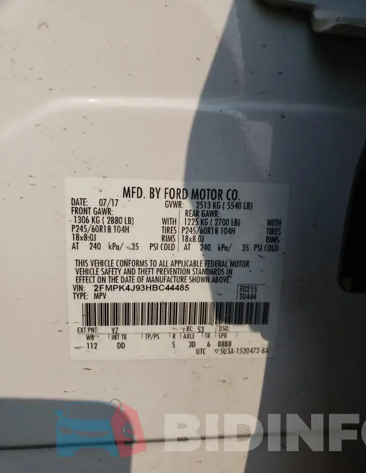 2FMPK4J93HBC44485 Photo# 13