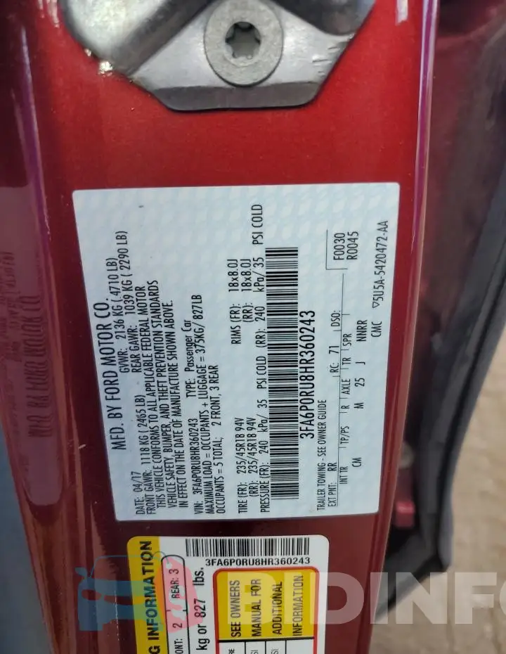 3FA6P0RU8HR360243 Photo# 12