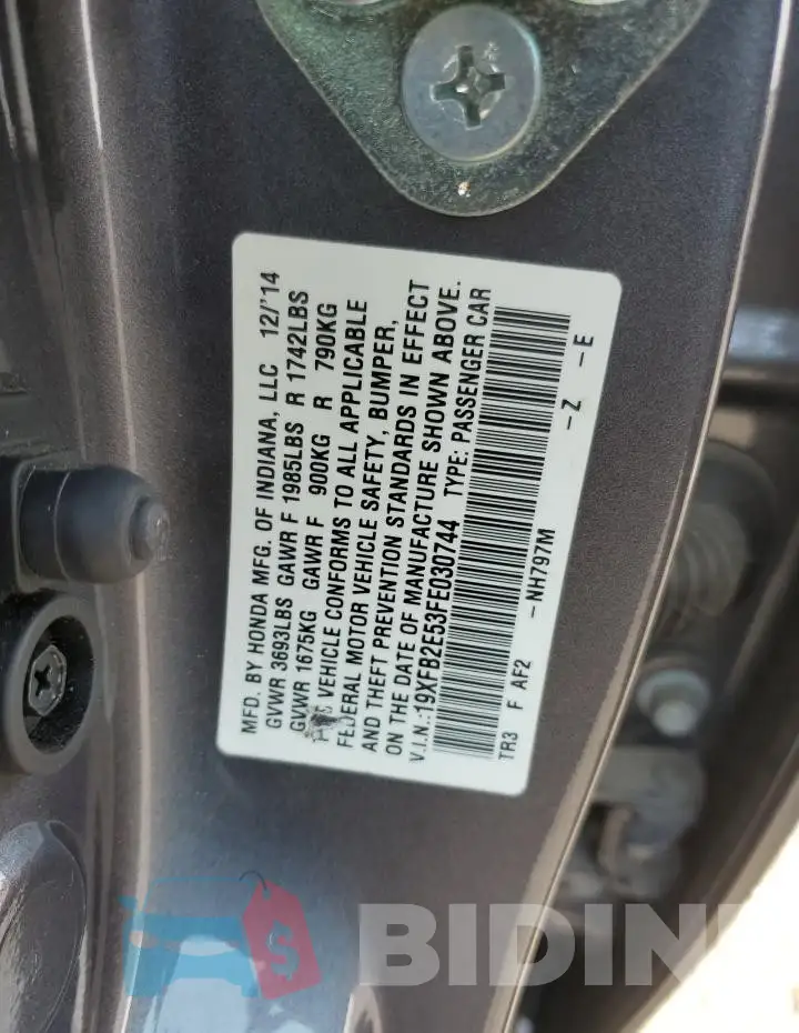 19XFB2E53FE030744 Photo# 12