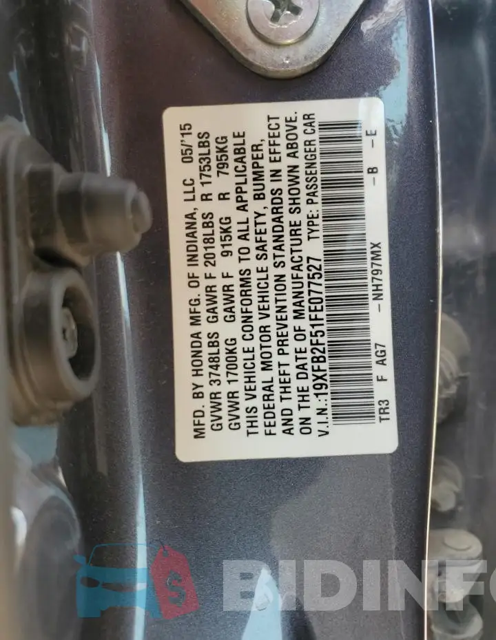 19XFB2F51FE077527 Photo# 12