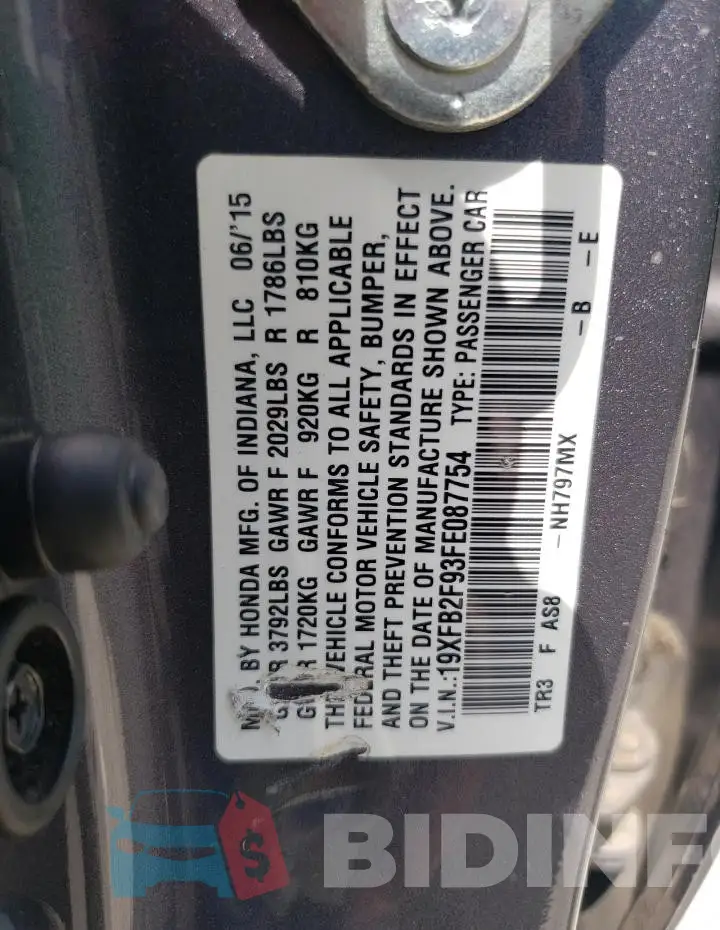 19XFB2F93FE087754 Photo# 12