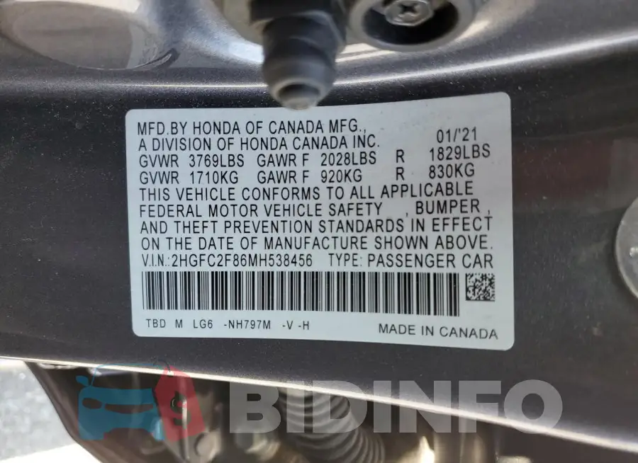 2HGFC2F86MH538456 Photo# 12