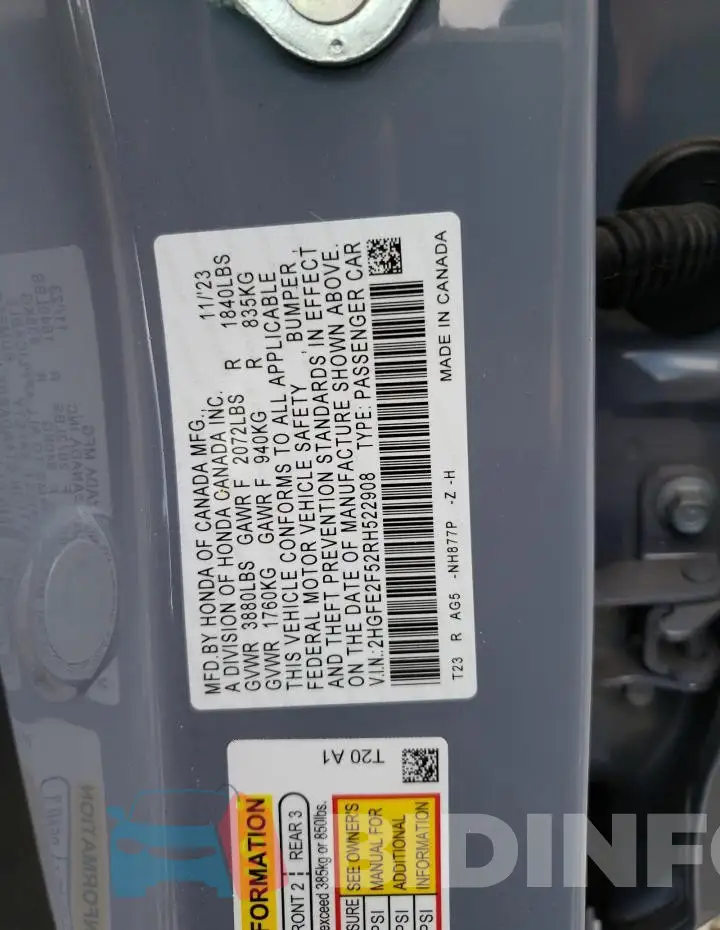 2HGFE2F52RH522908 Photo# 12
