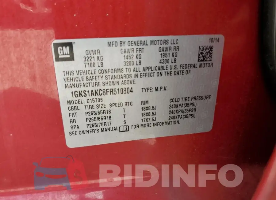 1GKS1AKC8FR510804 Photo# 13