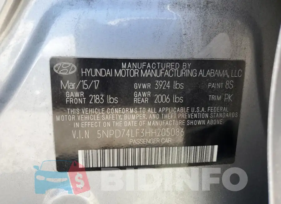 5NPD74LF3HH205086 Photo# 12