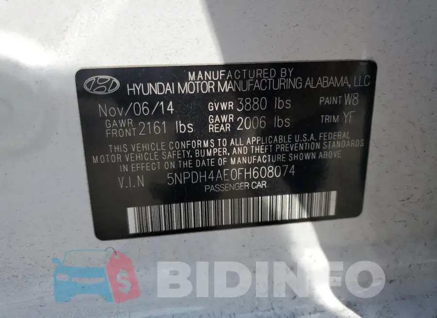 5NPDH4AE0FH608074 Photo# 12
