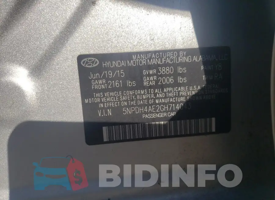 5NPDH4AE2GH714043 Photo# 12
