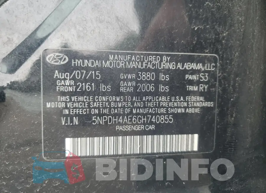 5NPDH4AE6GH740855 Photo# 12