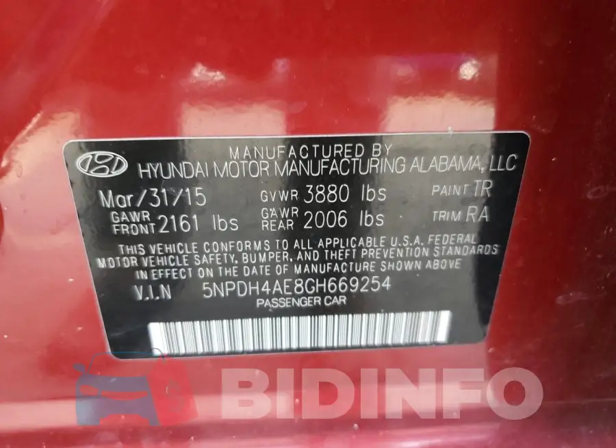 5NPDH4AE8GH669254 Photo# 12