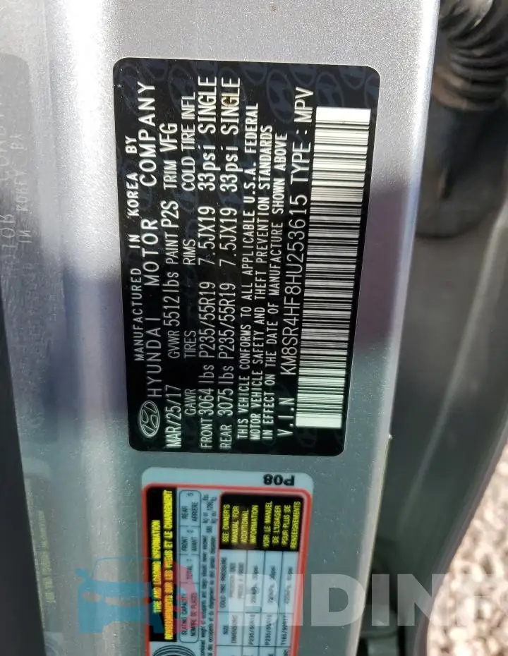 KM8SR4HF8HU253615 Photo# 12