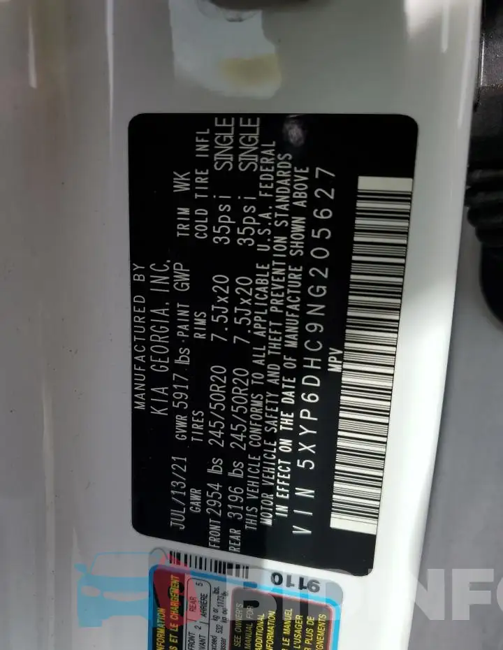 5XYP6DHC9NG205627 Photo# 13