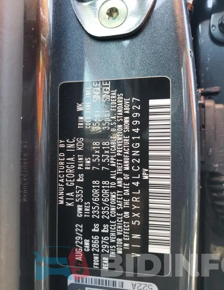 5XYRL4LC2NG149927 Photo# 13