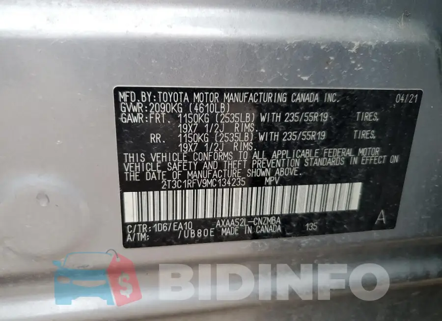 2T3C1RFV9MC134235 Photo# 13