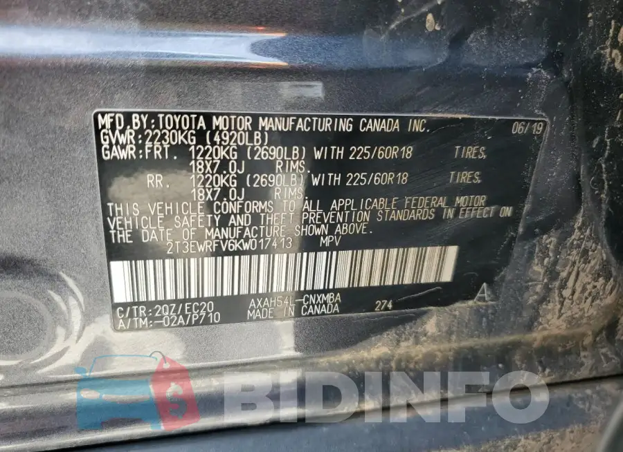 2T3EWRFV6KW017413 Photo# 13