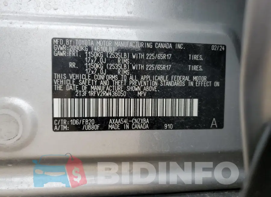 2T3F1RFV2RW436050 Photo# 13