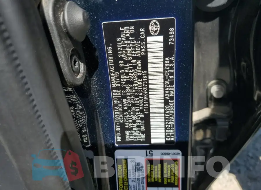4T1B11HK4KU731815 Photo# 12