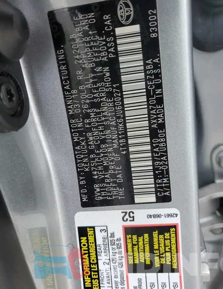 4T1B11HK6JU600271 Photo# 12