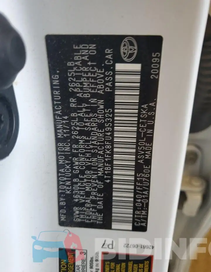 4T1BF1FK8FU495325 Photo# 13