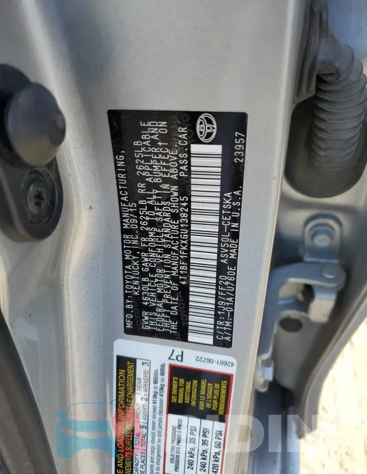 4T1BF1FKXGU138245 Photo# 12