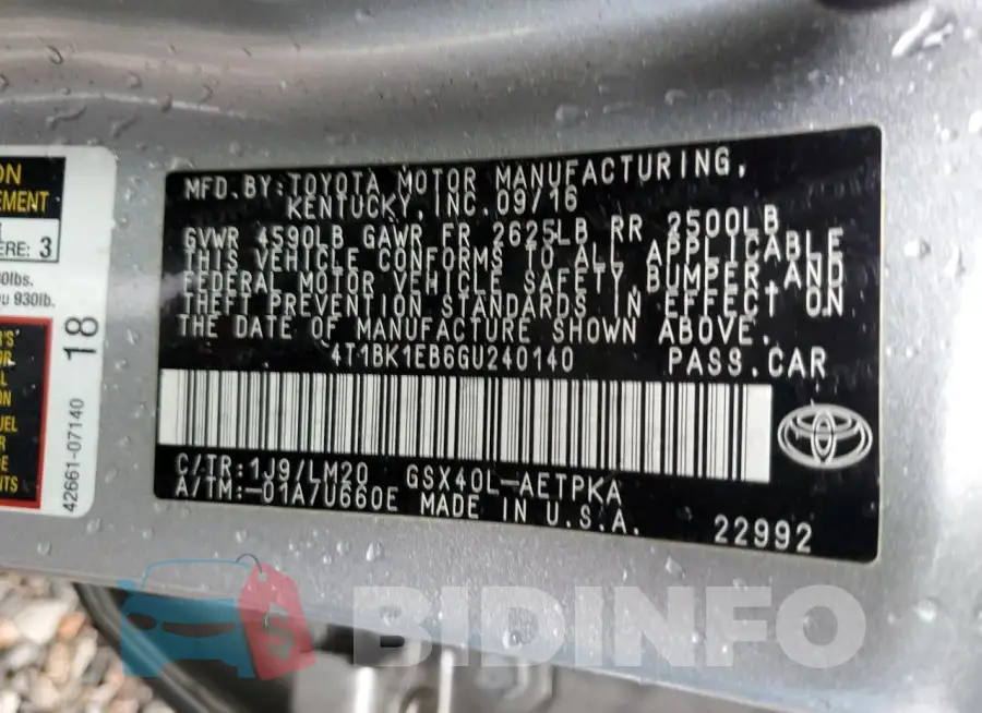 4T1BK1EB6GU240140 Photo# 12