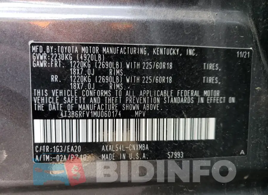 4T3B6RFV1MU060174 Photo# 14