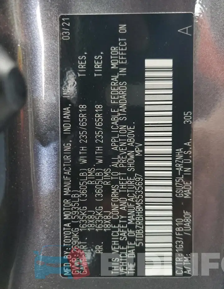 5TDBZRBH8MS535697 Photo# 13