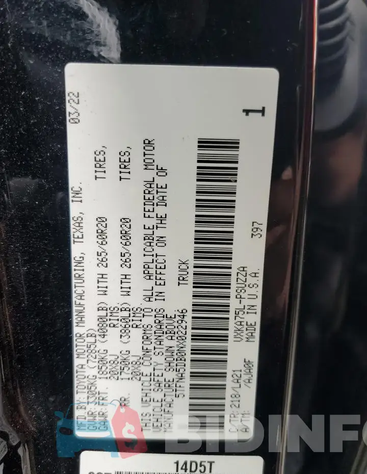 5TFNA5DB0NX022946 Photo# 13