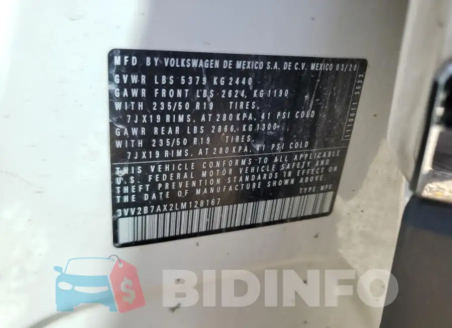 3VV2B7AX2LM128167 Photo# 13