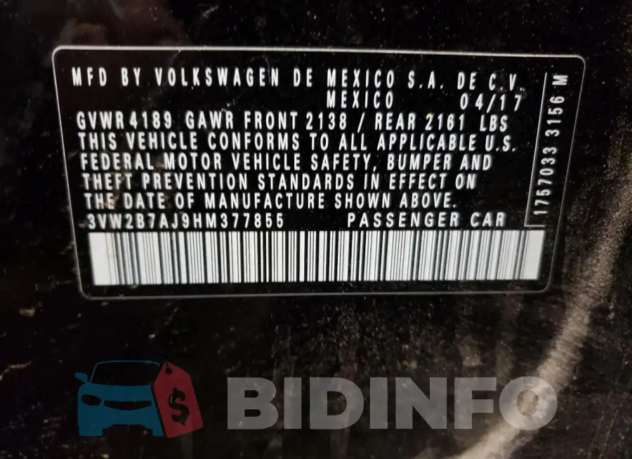 3VW2B7AJ9HM377855 Photo# 12
