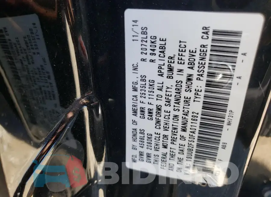 19UUB2F50FA011692 Photo# 12