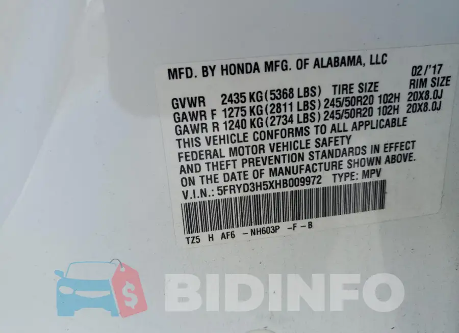 5FRYD3H5XHB009972 Photo# 13