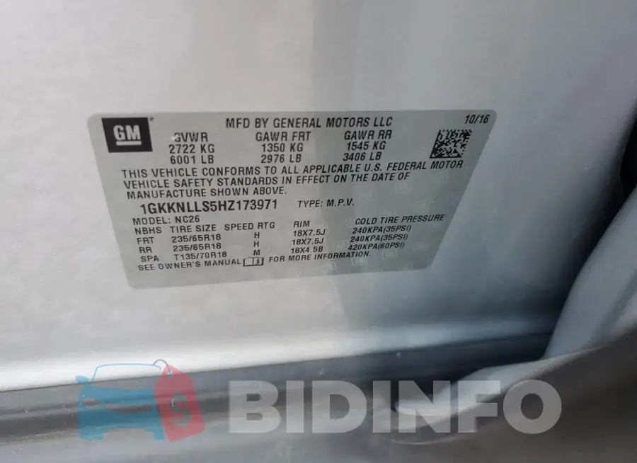 1GKKNLLS5HZ173971 Photo# 12