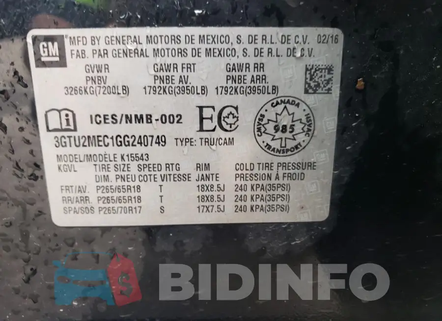 3GTU2MEC1GG240749 Photo# 13