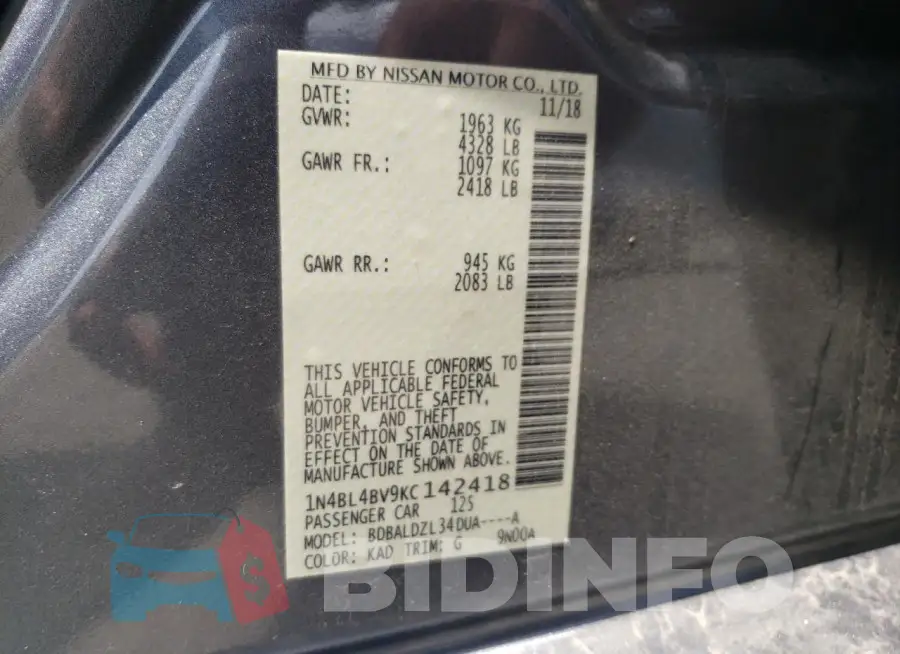 1N4BL4BV9KC142418 Photo# 13