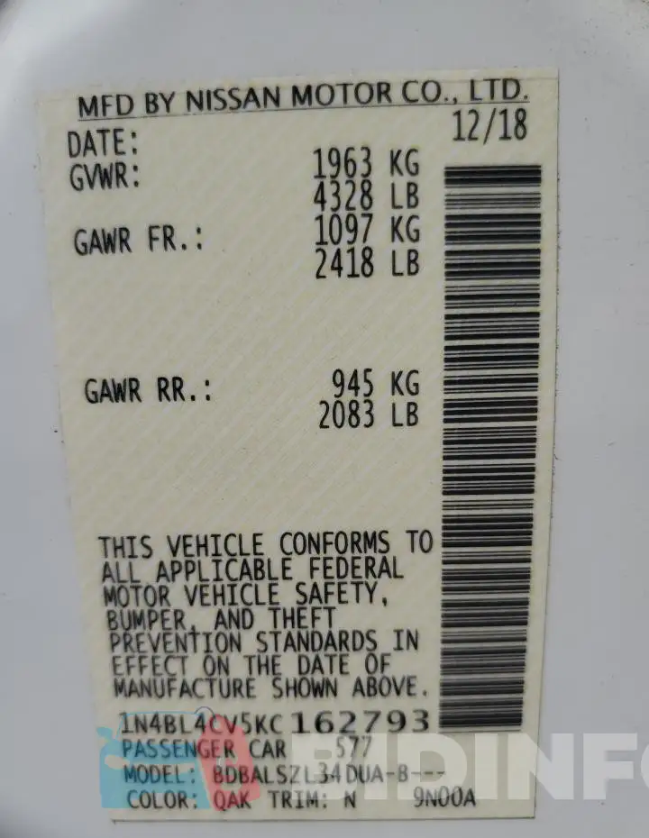 1N4BL4CV5KC162793 Photo# 12