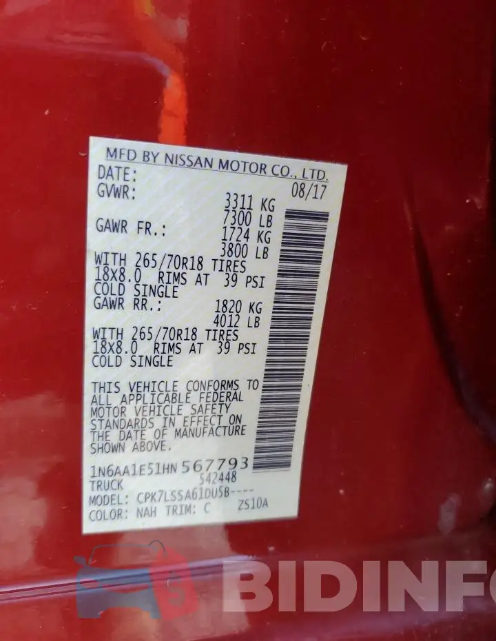 1N6AA1E51HN567793 Photo# 12