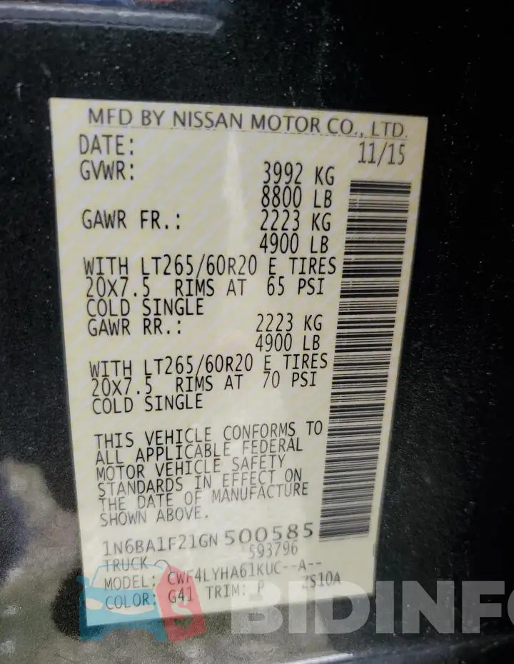 1N6BA1F21GN500585 Photo# 12