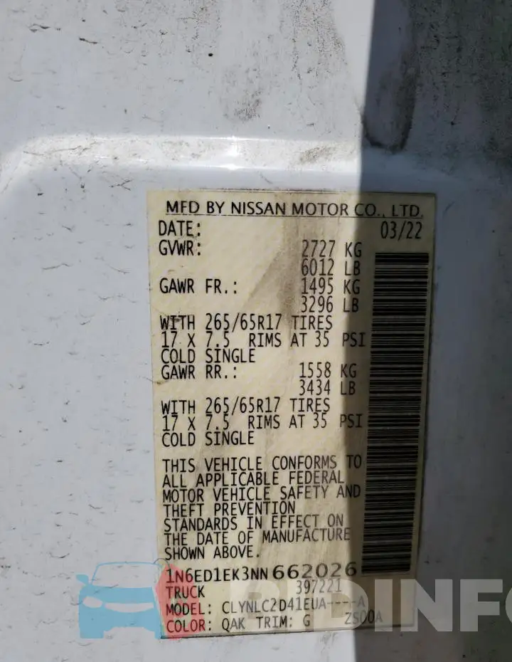 1N6ED1EK3NN662026 Photo# 13
