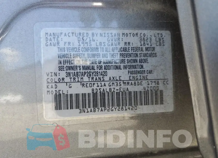 3N1AB7AP2GY281420 Photo# 13
