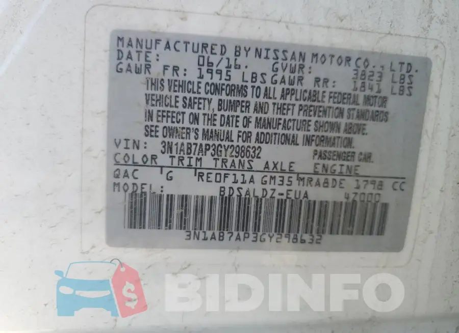 3N1AB7AP3GY298632 Photo# 12